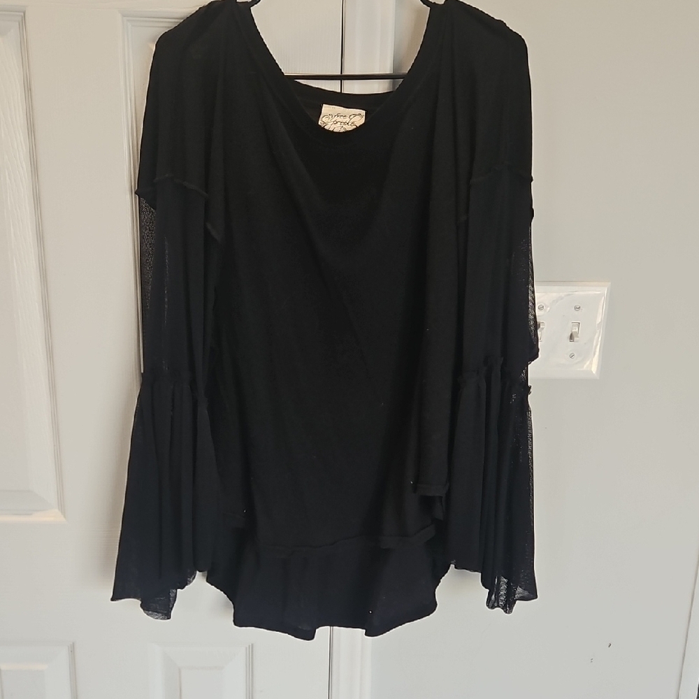 Free People Black Asymmetrical Ruffled Blouse